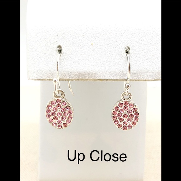 Pink Swarovski Oval Sterling Silver Dangles on Hook or Ball Stud, NIB - Picture 3 of 6